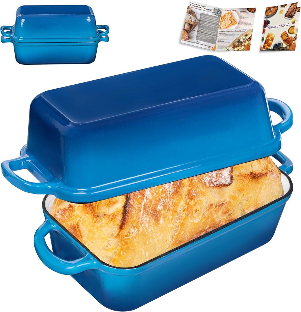 GRMImosa Cast Iron Bread Loaf Pan with Lid, Loaf Pans for Baking Bread, 2-In-1 Enameled Loaf Pans For Baking Bread, Bread Dutch Oven For Golden Crispy Crust For Homemade Bread & Sourdough (Marseille)