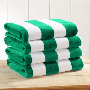 Great Bay Home 100% Cotton Velour Oversized 4 Pack Beach Towels 35" x 70" - Green Cabana Pool Towels - Quick Dry, Large Swim Towels for Adults and Kids