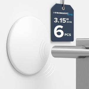 Strongest Home Wall & Door Handle Stopper 3.15" Set of 6 Pieces White Rubber Door Knob Round Wall Shield Cushion, Quiet Wall Protector for Door Handle, Guard Door Bumper Wall - Self Adhesive (Large 6 Pack)