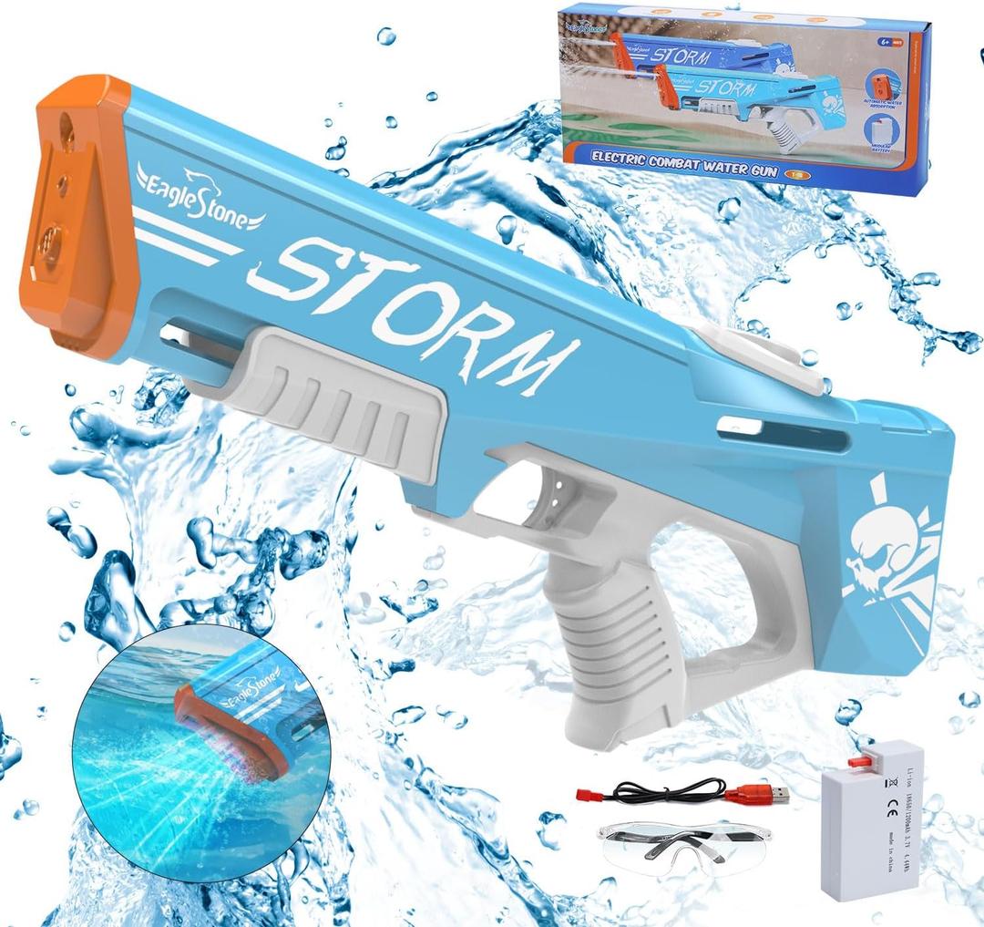 EagleStone Electric Water Gun Squirt Gun for Adults Kids Ages 8-12, Automatic Super Powerful Soaker Water Guns 33FT Long Range, Auto Absorption Modular Battery Powered, Summer Pool Outdoor Game Toys