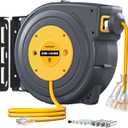SURAIELEC 50 FT Extension Cord Reel, 14 Gauge Retractable Extension Cord, SJTOW 14 AWG/3C Heavy Duty Power Cord, 13 AMP Circuit Breaker, Lighted Triple Tap, Ceiling or Wall Mount, ETL Listed