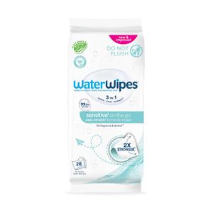 WaterWipes Sensitive+ On The Go Wipes, 3-In-1 Cleans, Cares, Protects, 99.9% Water, Unscented & Hypoallergenic Wet Wipes, 28 Count (Pack of 1)