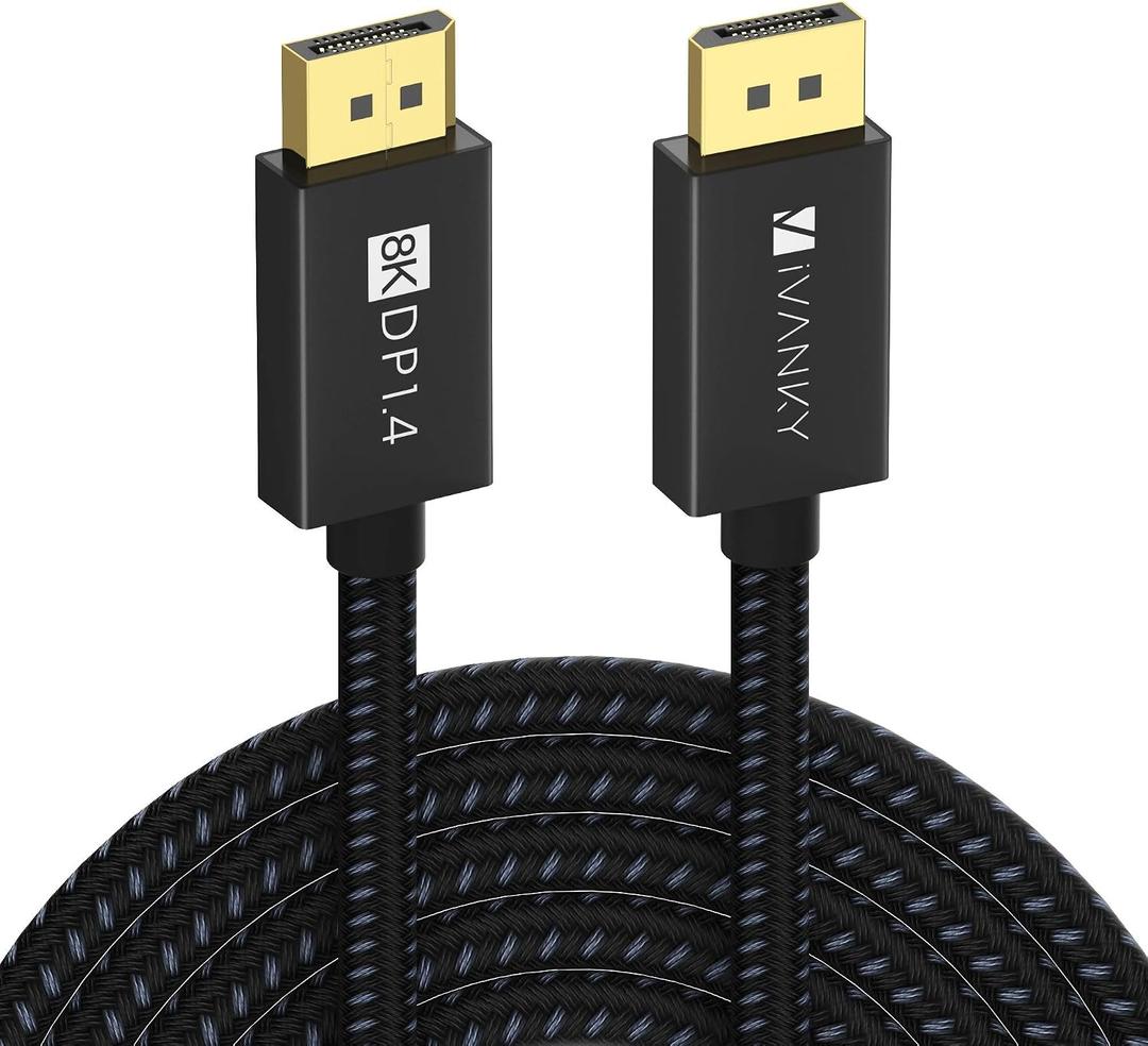 IVANKY DisplayPort Cable 1.4, 8K DP Cable 15ft [8K@60Hz, 4K@144Hz, 1080P@240Hz], Support HBR3, 32.4Gbps, HDCP 2.2, HDR, Compatible for Gaming Monitor, TV, PC, Laptop and More