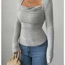 SHENHE Women's Long Sleeve Cowl Neck Shirts Draped Slim Fit Y2k Going Out Tops Blouses Light Grey Medium (M)
