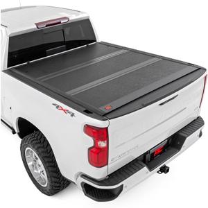 Rough Country Hard Low Profile Tri-Fold Tonneau Cover for Chevy Silverado & GMC Sierra 1500 (20192026)  Flush Mount Aluminum Bed Cover, Fits 5'10 Short Bed