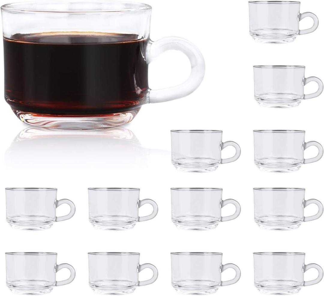 QAPPDA Clear Coffee Mug With Handle 6 oz, Glass Tea Latte Cappuccino Mug Set of 12 KTZB58