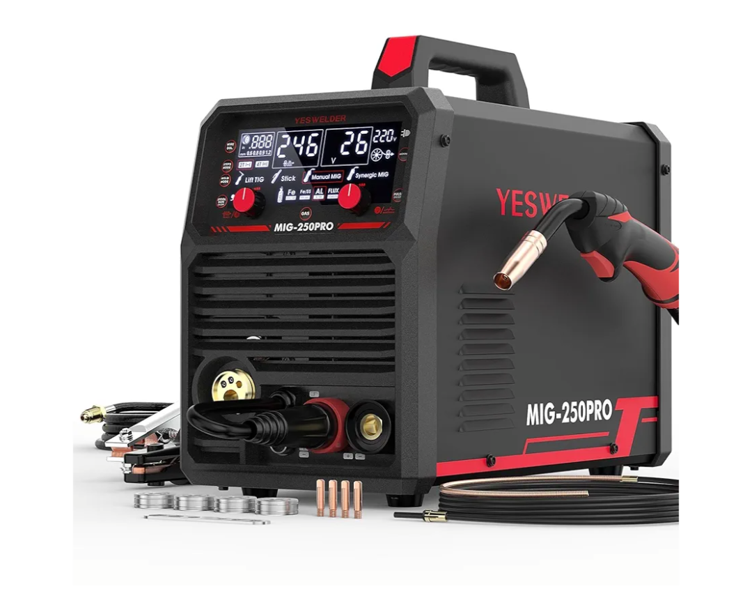 YESWELDER MIG-250 PRO Aluminum MIG Welder, 250Amp 220V Advanced Digital Display, MIG/Pulsed MIG/Flux Core/Aluminum MIG/Lift TIG/Stick 6-In-1 Multiprocess Welding Machine, Spool Gun Compatible
