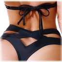 Women's Bikini Bottom Cheeky Swimsuit Criss Cross Cut Out Back Bathing Suit Bottoms (X-Large, 870 Black)
