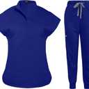 niaahinn Scrubs Set for Women Nurse Uniform Jogger Suit Stretch Top & Pants with Multi Pocket for Nurse Esthetician Workwear (X-Large, Dark-Blue)