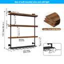 VITNSVILE Wall Mounted Wine Rack with LED Light, 4 Tiers Large Wine Rack with Wine Glass Holder. lron & Wood Liquor Bottles Floating Shelves Display Storage for Bar, Kitchen, Cafe (Walnut, 80cm/32in)