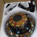 Tiffany Ceiling Fans with Lights - 48" Ceiling Fan Chandelier with 5 Dual-Blades and Glass Shade, 6 Speeds and Reversible, Indoor and Outdoor, Retro Style