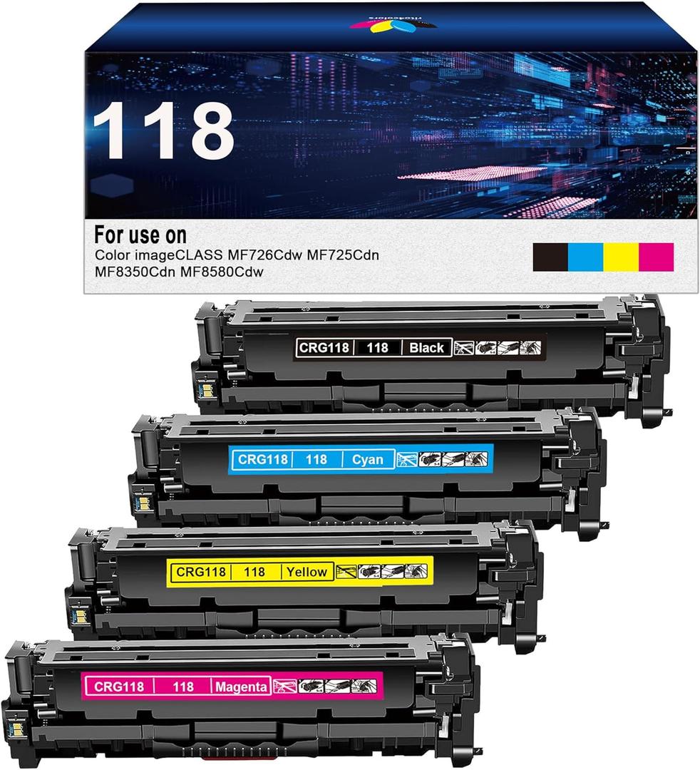 118 Toner Cartridge Replacement for Canon 118 CRG118 CRG 118 for Canon Color Imageclass MF726Cdw MF8350Cdn MF8380Cdw MF8580Cdw MF729cdw Printer(Black Cyan Magenta ,4 Pack)