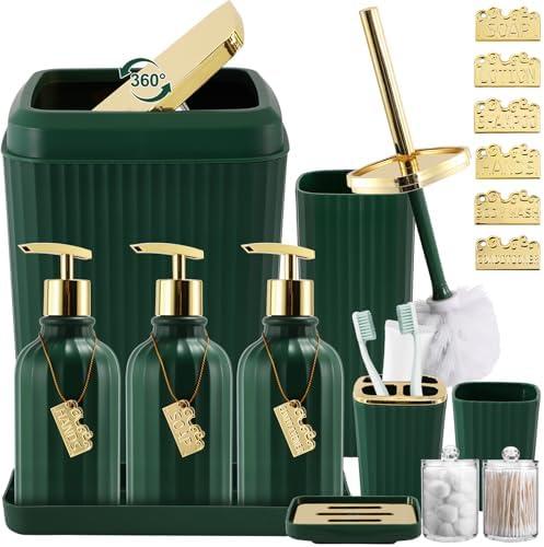 WSBArt 17PCS Bathroom Accessory Set Bathroom Set Hunter Green Bathroom Accessories,Toilet Brush, Trash Can, Qtip Holder Dispenser& 3PCS Soap Dispenser Hunter Green