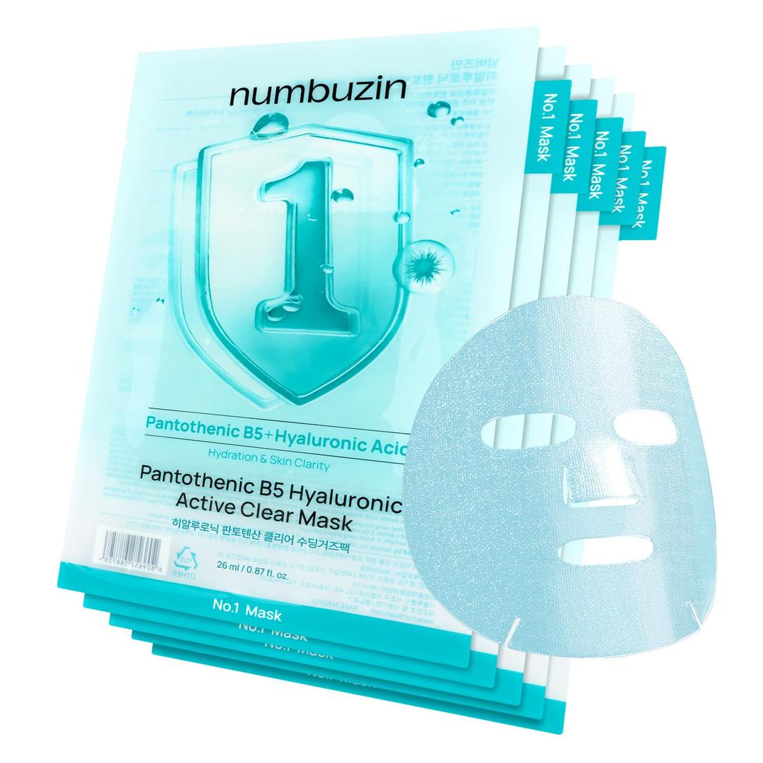 numbuzin No.1 Sheet Mask | Pantothenic B5 Hyaluronic Active Clear Mask | Calming, Soothing, Hydrating | Acne Prone Skin | Controls Excess Oil, Reduces Redness | 5 Sheets