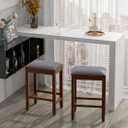 25" 2 Pieces Brown Upholstered Bar Stool Set with Solid Rubber Wood Frame and Footrest