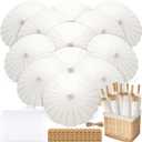 Huhumy 12 Set Parasol Umbrella 33 Inch Wedding Paper Umbrellas Thank You Card Chinese Japanese Parasol DIY Oiled Paper Painting Craft Decorative for Bridal Party Decor Outdoor Photography Props(White)