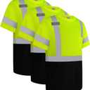 High Visibility Shirts for Men Class 3 Hi Vis Reflective Safety Construction Shirts for Men Women, Short Sleeve Work Shirts with Black Bottom, Meet ANSI, Durable, Breathable, Yellow L, 3PCS