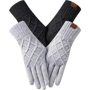 REACH STAR 2 Pairs Winter gloves for women Touch screen Elastic Thermal knit Lining Warm Gloves for Cold weather (Black)