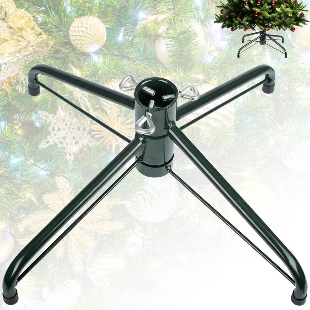 JSungo Folding Christmas Tree Stand, 16.3inch Replacement Christmas Tree Base for 4-6 Feet Artificial Tree, Metal Xmas Tree Holder Fits 0.5 - 1.37 Inch Tree Pole, DarkGreen