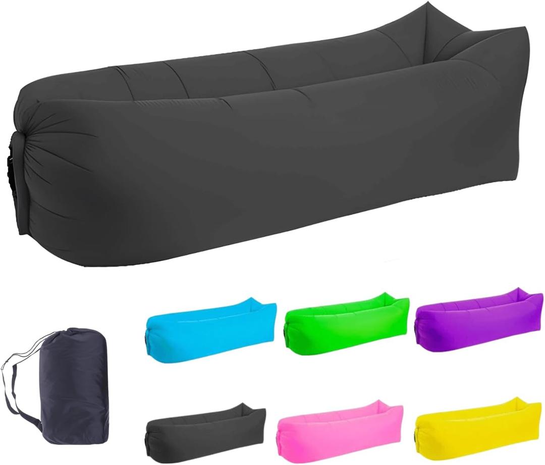 LONGJIN Inflatable Lounger Air Sofa Hammock, Inflatable Couch for Camping, Portable Waterproof Anti-Air Leaking Pouch Couch Air Chair for Outdoor, Beach, Hiking, Picnics, Music Festivals (Black)