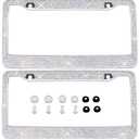 Bling Bling License Plate Frames 2 Pack - Pure Handmade Waterproof Glitter Rhinestones Crystal White License Plate Frame for Cars with 2 Holes Bonus Matching Screws Caps Set