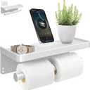 Double Toilet Paper Holder Wall Mount with Toilet Paper Storage,Toilet Paper Roll Holder with Phone Shelf,Toilet Paper Holder with Shelf (1, White)
