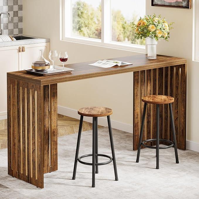 Tribesigns 63-Inch Bar Table with Louvered Base, Dark Brown
