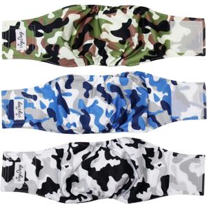 Reusable Belly Bands for Small Dogs,3 Pack Premium Washable Dog Diapers Male Puppy Nappies Wrap Camo,S