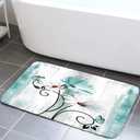 Rustic Farmhouse Bath Mat, Farm Teal Daisy Floral Flowers Butterfly Country Wooden Bath Rug for Bathroom, Grey White Bath Mat Soft Non Slip Bath Rugs, 19X31IN