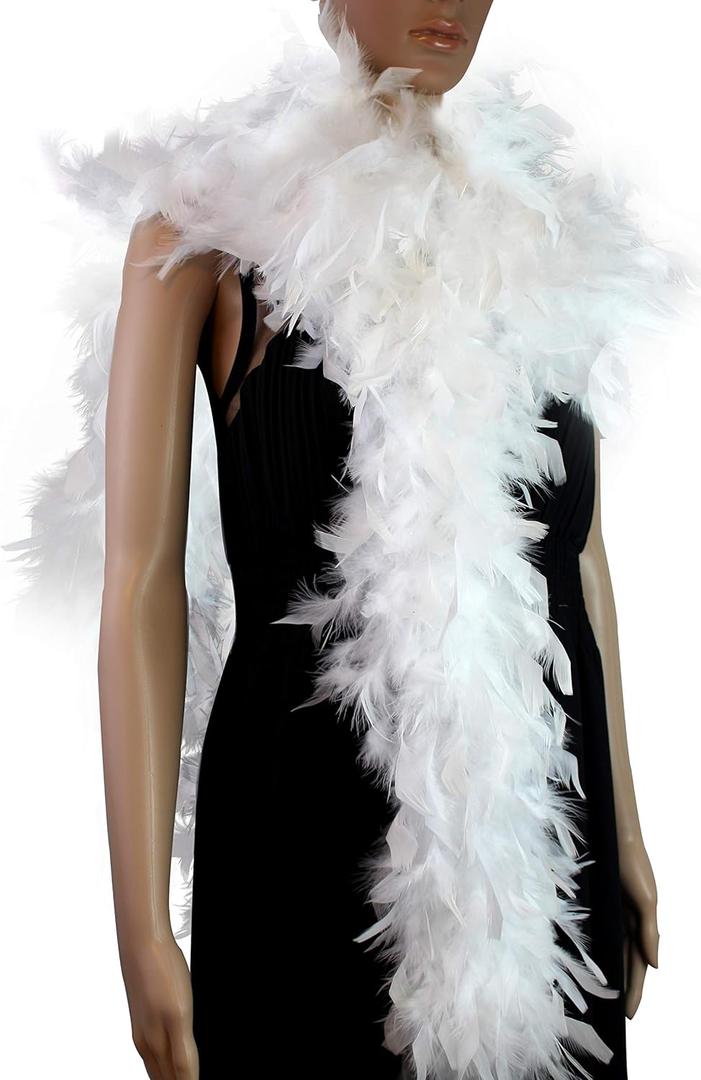 80 Gram 2 Yards Long Turkey Chandelle Feather Boa 10 Color, Great for Party, Wedding, Halloween Costume, Christmas Tree Decoration (White Color)
