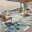 9x12 Blue Washable Area Rug for Living Room Bedroom Neutral Carpet