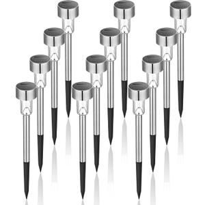 GIGALUMI Solar Lights Outdoor Waterproof, 12 Pack, Stainless Steel LED Solar Garden Lights for Patio, Lawn, Yard and Landscape, Cold White