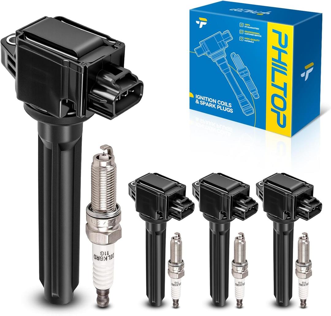 PHILTOP Ignition Coil Pack and Iridium Spark Plugs Fits for Mitsubishi 2014-2019 Outlander 2.4L, 4PCS UF814