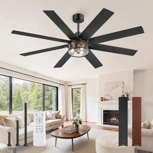 65 Inch Farmhouse Ceiling Fan with Lights and Remote, Black Ceiling Fans with Lights, Modern Ceiling Fan with 6-Speed Reversible DC Motor, 3CCT, Large Ceiling Fans for Living Room, Bedroom, Patio