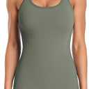 ATTRACO Racerback Yoga Tank Tops for Women Ribbed Seamless Built in Bra Workout Top Blue M