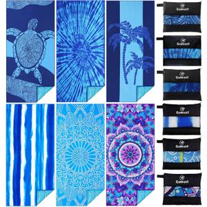 6 Pack Lightweight Thin Beach Towel Oversized 71"x32" Big Extra Large Microfiber Sand Free Towels for Adult Quick Dry Travel Camping Beach Accessories Gift Turtles Tie Dye Coconut Tree Mandala Stripe