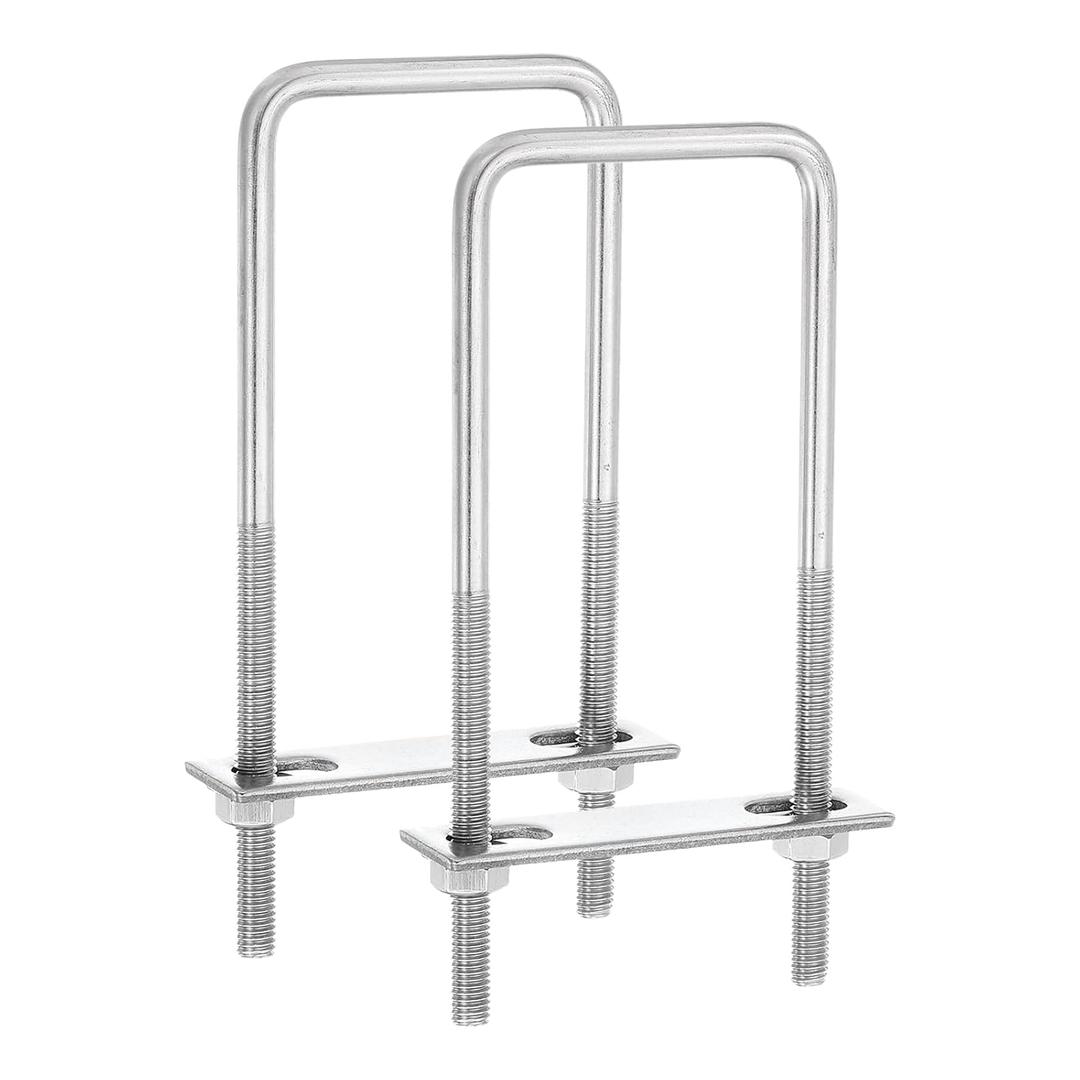 uxcell 2Sets 304 Stainless Steel Square U-Bolts, 2.44" (62mm) Inner Width 6.3" (160mm) Length M8 with Nuts, Frame Plate, Gasket for Automobiles Trailer, Ski Boat, Fishing Boat, Pipelines