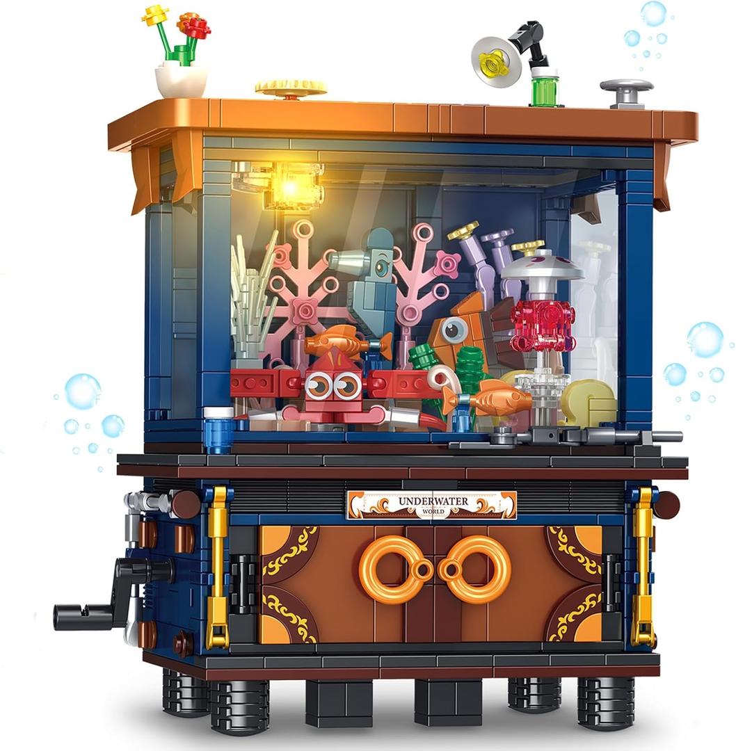 Fish Tank Building Block Set for Adult, Linkable Mechanical Aquarium Building Brick Set Toy with Ocean Animal for Home Decor, Compatible with Lego, Gift for Adults, Kids, Boys and Girls 8-12 (1053PCS)