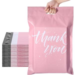 Metronic Thank You Poly Mailers 14.5x19, 50 Pcs, Easy to Carry Shipping Bags with Handle, Self-Seal Mailers Poly Bags for Small Business Packing and Shipping, Large Package Bags Mailing Bags, Pink