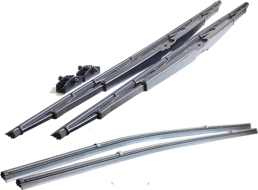  32" Heavy Duty Windshield Wiper Blade Pair with Wide Saddle Mount for Motorhome, Recreational Vehicle RV and bus with 2 Rubber Refills (Set of 2 Wipers and 2 Refills) RW32SM-2R