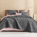 Litanika Oversized King Bedspreads 128x120 Quilt Set - 3 Piece Grey Lightweight Comforter Coverlets Bedding Cover Bed Decor All Season(Super King Plus - 1 Quilt, 2 Pillowcases)