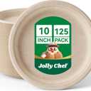 JOLLY CHEF Compostable Heavy Duty Plates   [ ] Eco-Friendly Disposable Paper Plates Made of Bagasse Biodegradable Bulk for Party Dinner Sugarcane Thanksgiving Day (Natural)