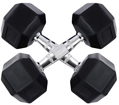 Rubber Dumbbell Set, 25Lb,  Pack of 2 (Black)