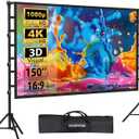 Outdoor Projector Screen with Stand 150 Inch: VOOPVOR Portable Projection Screen and Stand, Indoor Rear Front Movie Screen 16:9 4K HD, with Carry Bag,Support Height Adjustable for Home Theater Camping