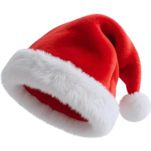 Santa Hat Adult Plush Fluffy Christmas Hats for Men Women Velvet Xmas Hat for New Year Holiday Festive Party