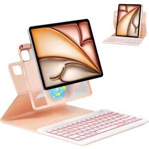 Magnetic Keyboard Case for iPad Pro 12.9-inch (6th, 5th, 4th, 3rd Generation) - 360 Rotatable Detachable - Backlit Wireless Keyboard Case for iPad 2018, 2020, 2021, 2022, Pink