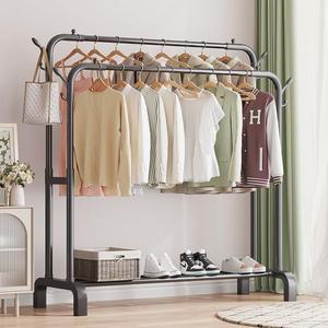 Double Rods Garment Rack, 43.3 Inch Multi-functional Bedroom Sturdy Clothing Rack for Coats, Shirts, Dress (Leg)