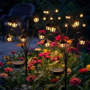 4 Pack Solar Palace Lights Outdoor Garden, 6 Head Changing Colors Solar Swaying Pathway Stake Lights with 8 Modes Waterproof for Yard Lawn Patio Landscape Decor