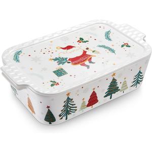 76 oz Ceramic Baking Dish With Lid, 11.4in White Casserole Dish Set Lasagna Pan Deep, Casserole Dishes for Oven, Deep Baking Pan with Handles, Microwave, Dishwasher, and Oven Safe