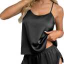Ekouaer Silk Pajamas Set for Women Satin Backless Lingerie Pjs Cami Top and Shorts Nightwear (Large, Noble Black)
